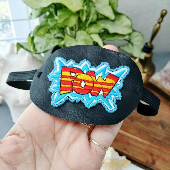 Comic POW Embroidered Beaded Eye Patch, Adjustable Vision Ocular Aid, Costume - Picture 2 of 5